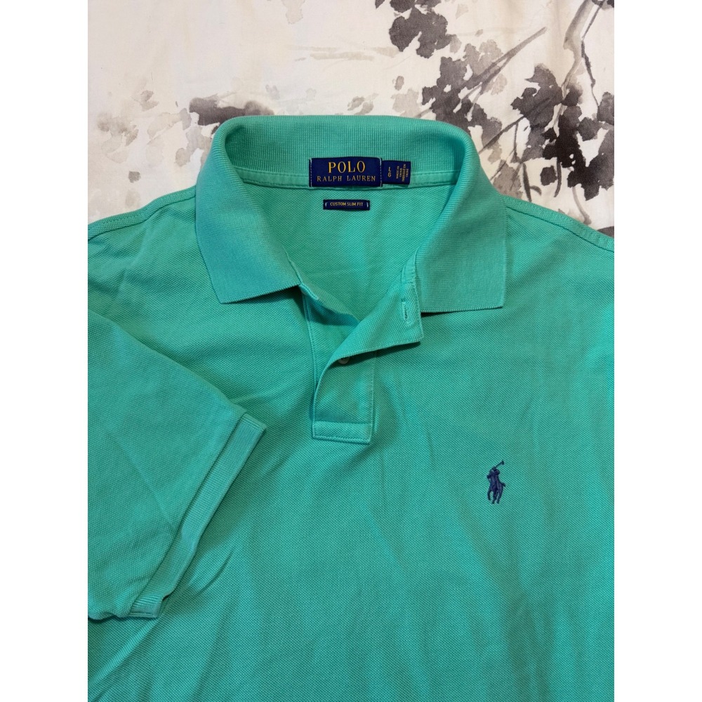 Polo Ralph Lauren Mens Custom Slim Fit Mesh Polo Shirt Green Turquoise Large